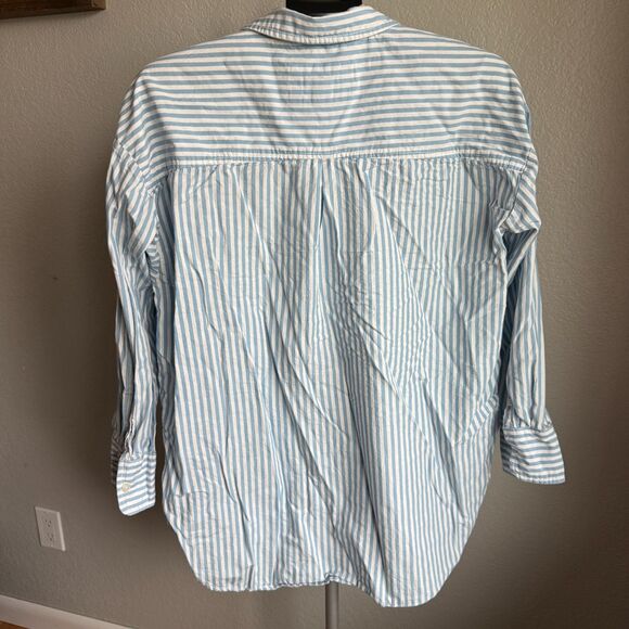 Maeve Anthropologie The Shrunken Bennet Button Down Shirt Striped Hi Low Large - Picture 3 of 5